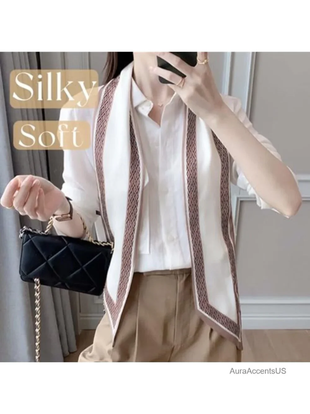 Silky Satin Headscarf Wrap Lightweight Fashion Neck Scarf Handbag Accessory